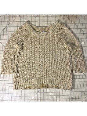 Free People Beige Chunky Knit 3/4 Sleeve Pullover Sweater Womens L